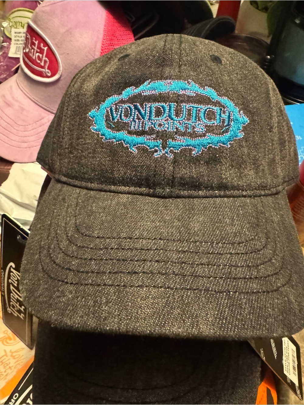 Von Dutch Dark Gray Cap with Turquoise Embroidery